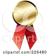 Poster, Art Print Of 3d Golden Award Medal With Red Ribbons