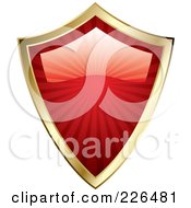 Royalty Free RF Clipart Illustration Of A 3d Red Ray Shield With Gold Trim by TA Images #COLLC226481-0125