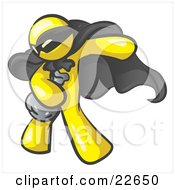 Yellow Man In A Mask And Cape Stealing Belongings In A Bag