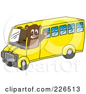 Bear Cub School Mascot Waving And Driving A School Bus