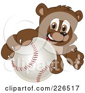 Royalty Free RF Clipart Illustration Of A Bear Cub School Mascot Grabbing A Baseball