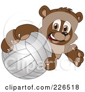 Royalty Free RF Clipart Illustration Of A Bear Cub School Mascot Grabbing A Volleyball