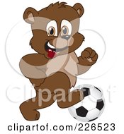 Royalty Free RF Clipart Illustration Of A Bear Cub School Mascot Playing Soccer