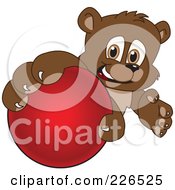 Bear Cub School Mascot Grabbing A Hockey Ball