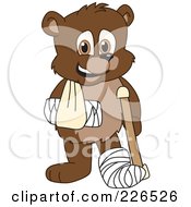 Bear Cub School Mascot With A Sling Cast And Crutch