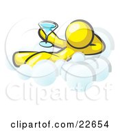 Clipart Illustration Of A Relaxed Yellow Man Drinking A Martini And Kicking Back On Cloud Nine
