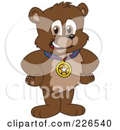 Royalty Free RF Clipart Illustration Of A Bear Cub School Mascot Wearing A Medal by Toons4Biz