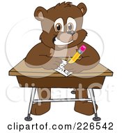 Poster, Art Print Of Bear Cub School Mascot Writing On A Desk