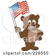 Royalty Free RF Clipart Illustration Of A Bear Cub School Mascot Waving An American Flag
