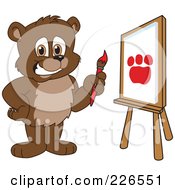 Bear Cub School Mascot Painting A Paw Print On Canvas