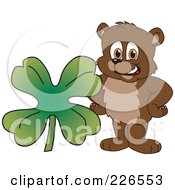 Poster, Art Print Of Bear Cub School Mascot With A Four Leaf Clover
