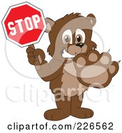 Poster, Art Print Of Bear Cub School Mascot Holding A Stop Sign
