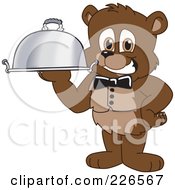 Poster, Art Print Of Bear Cub School Mascot Waiter Serving A Platter