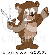 Poster, Art Print Of Bear Cub School Mascot Holding Up Scissors