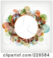 Poster, Art Print Of White Circle Frame Bordered With Colorful Splatters And Foliage
