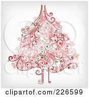 Poster, Art Print Of Red And Green Christmas Tree With Swirl Flourishes - 1