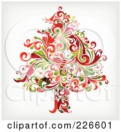 Poster, Art Print Of Red And Green Christmas Tree Of Flourishes - 1