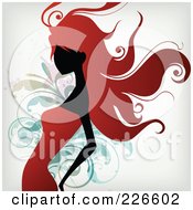 Royalty Free RF Clipart Illustration Of A Red Haired Woman In A Red Dress Over Splatters And Foliage by OnFocusMedia