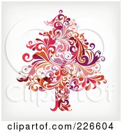 Poster, Art Print Of Red Christmas Tree Of Red Flourishes - 1