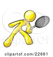 Yellow Woman Preparing To Hit A Tennis Ball With A Racquet
