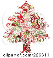 Poster, Art Print Of Red And Green Christmas Tree Of Flourishes - 2