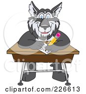 Husky School Mascot Writing On A School Desk