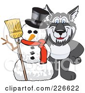 Husky School Mascot With A Snowman
