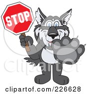 Husky School Mascot Holding A Stop Sign