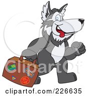 Husky School Mascot Carrying Luggage