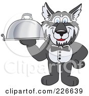 Poster, Art Print Of Husky School Mascot Waiter Carrying A Platter