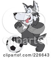 Poster, Art Print Of Husky School Mascot Playing Soccer