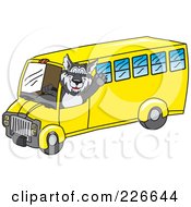 Husky School Mascot Waving And Driving A School Bus