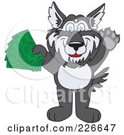 Husky School Mascot Holding Cash