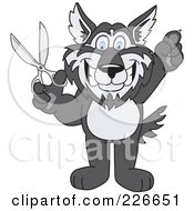 Husky School Mascot Holding Up Scissors