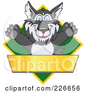 Husky School Mascot Logo Over A Green Diamond With A Blank Gold Banner