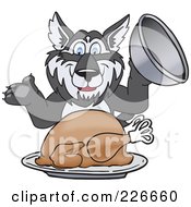 Poster, Art Print Of Husky School Mascot Serving A Thanksgiving Turkey
