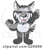 Husky School Mascot Pointing Upwards