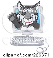 Poster, Art Print Of Husky School Mascot Waving On A Computer Screen