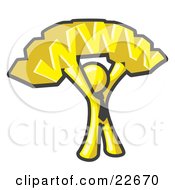 Clipart Illustration Of A Proud Yellow Business Man Holding WWW Over His Head