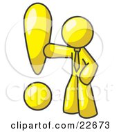 Yellow Businessman Standing By A Large Exclamation Point by Leo Blanchette