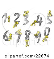 Clipart Illustration Of Yellow Men With Numbers 0 Through 9