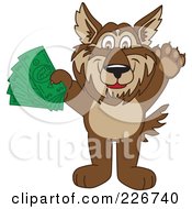 Royalty Free RF Clipart Illustration Of A Wolf School Mascot Holding Money