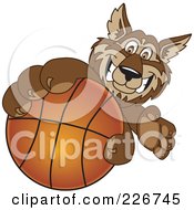 Poster, Art Print Of Wolf School Mascot Grabbing A Basketball