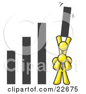 Yellow Man On Another Mans Shoulders Holding Up A Bar In A Graph
