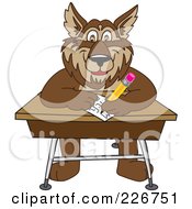 Poster, Art Print Of Wolf School Mascot Writing On A Desk