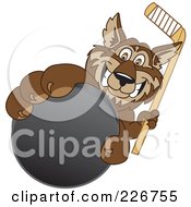 Poster, Art Print Of Wolf School Mascot Grabbing A Hockey Puck