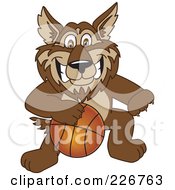 Poster, Art Print Of Wolf School Mascot Playing Basketball