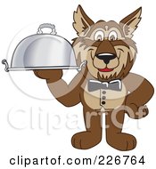 Poster, Art Print Of Wolf School Mascot Waiter Serving A Platter