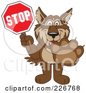 Wolf School Mascot Holding A Stop Sign