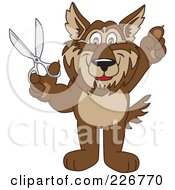 Poster, Art Print Of Wolf School Mascot Holding Scissors